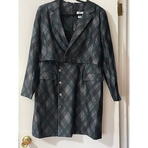 DKNY Women Plaid Blazer Dress Knee Length Double Breasted Style Size 14
